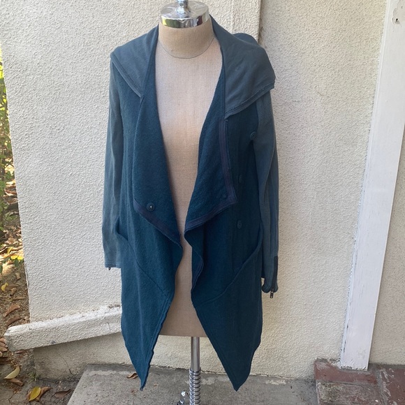 Free People teal wool blended waterfall wrap hoodie zippered front chic jacket - Picture 2 of 16